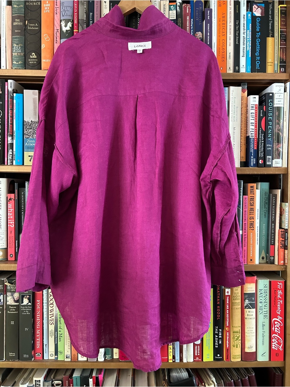 L*Space Fuchsia Collared 100% Linen Long Sleeve Button Down Shirt Dress M/L - Picture 6 of 10